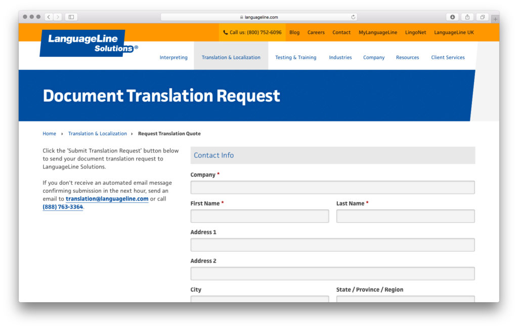 LanguageLine Translation Request